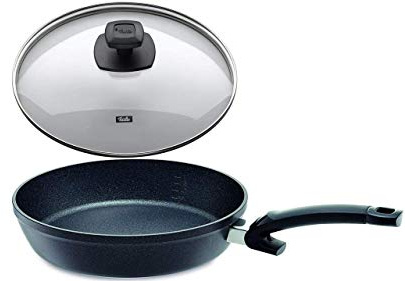 Fissler Adamant Comfort aluminiumstekpanna med lock Ø 28 cm non-stick och reptålig beläggning för alla typer av induktion + uppsättning av 4 EKM sugrör i rostfritt stål