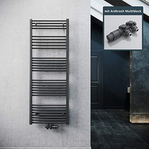 ELEGANT Badheizkörper Anthrazit 1600x600mm mit Anthrazit Multiblock Thermostat Handtuchheizkörper Handtuchtrockner Handtuchwärmer