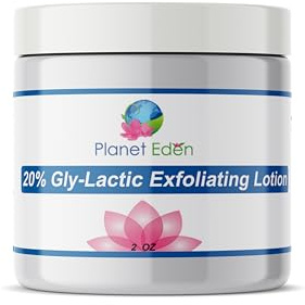 Planet Eden 20% Gly-Lactic Glycolic & Lactic Face and Body Skin Cream Lotion - 10% Glycolic and 10% lactic Acid for Exfoliation (2 oz) - Sun Spots, Wrinkles, Uneven Skin tone, Enlarged Pores