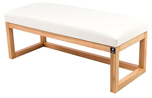 EMRA WOOD M-Deko LPG-2 Holz Sitzbank Polsterbank Breite 60cm Gestell Massivholz Erle Natur Sitzbezug Kunstleder (Weiß Florenz2521)