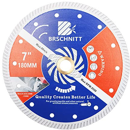Disque Diamant 180mm- BRSCHNITT Turbo Lame Diamantée à Tronçonner pour béton,Granit, Porcelaine Tuile Céramique Marbre.