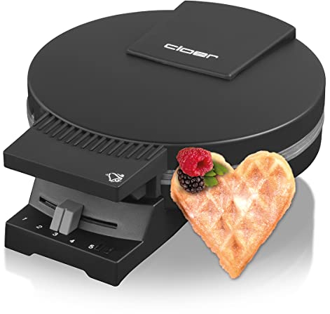 Cloer 180 Waffeleisen für eine Herzwaffel, 930 W, Waffelgröße 16 cm, schwere Backplatten, optische und akustische Fertigmeldung, Metall, schwarz
