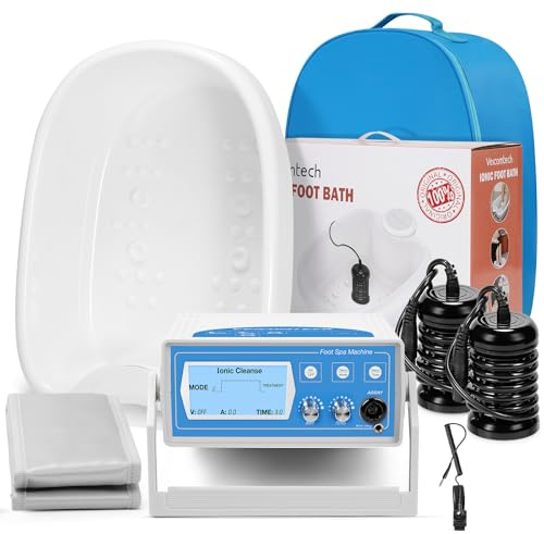 Veicomtech Upgrade Ionic Foot Bath Detox Machine, 3 in 1 Detox Foot SPA System with Wrist Strap, Far Infrared Waistbelt, Array and 2 Pads (Blue + Tub)