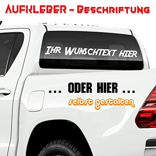 Auto Boot KFZ LKW Wand Wunschtext Aufkleber selbst gestalten diverse Schriftarten Farben ab 10cm bis 130cm möglich