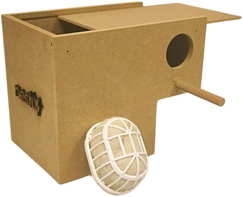 Nid en bois pour diamants exotiques de Gould 20 cm (longueur) x 13 cm (base) x 16 cm (hauteur) avec matériel capillaire et support rembourré pour cheveux de chèvre, mandarine