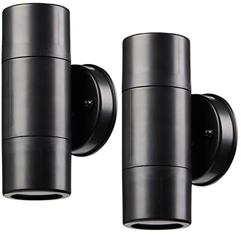 LASIDE Outdoor Wall Lights Pack of 2, Black Max 7W GU10 Up Down Outside Wall Lights Electric, IP44 Waterproof Plastic Garden Wall Light Mains Powered for Patio, Terrace, Garden, Balcony, Porch Garage