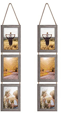 EYMPEU 10x15 Collage Dreifach aufgehängt Bilderrahmen Set, rustikale 6 offen vertikalen Rahmen gemacht, um 10x15 cm Foto-Postkarte für Wanddekoration anzuzeigen,Grau