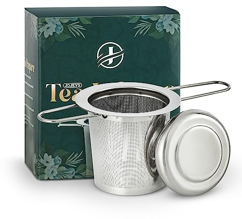 Jojeys 1 Pack Tea Strainer with Lid & Foldable Handles, 304 Fine Mesh Tea Infuser for Loose Tea - Easy to Clean & Durable Stainless Steel Tea Filter Set for Teapot, Green Tea & More