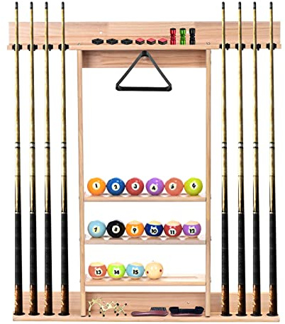 PATIKIL Pool Stick Holder Wall Mount, Pool Cue Rack Only Billiard Holder for 8 Pool Billiard Sticks Pool Table Accessories for Billiard Room Club (Solid Wood)