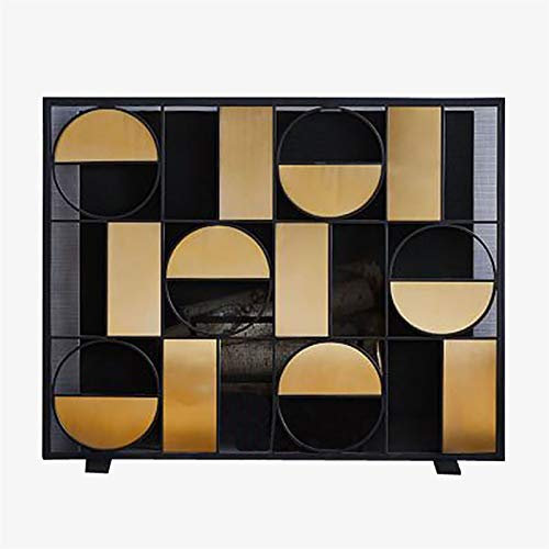 Grille de protection de cheminée moderne en fer forgé - Design géométrique doré et noir - 78,7 cm de haut - Pour la maison, la cuisine, l'intérieur et l'extérieur
