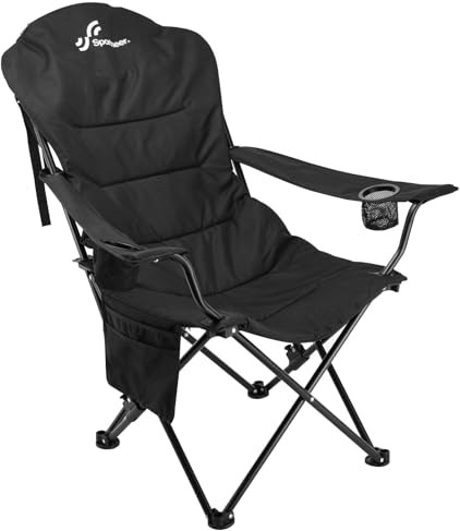 Sportneer Campingstuhl Faltbar Klappstuhl: Klappstuhl Camping bis 160 kg 3 Verstellbar Winkel Camping Stuhl Angelstuhl mit Rückenlehne Kopfstütze und Tragetasche, Faltstuhl Camping Outdoor, Schwarz