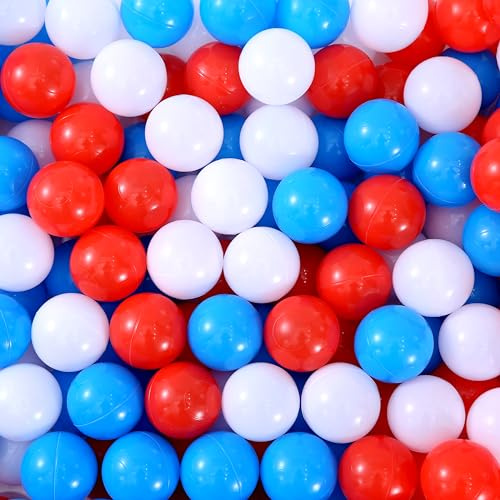 Funecho Ball Pit Balls for Toddlers, Plastic Ball for Kids Bpa Free Crush Proof Toys for Foam PoolSwimming PoolPlayground Holiday Decorate White Blue Red 100pcs