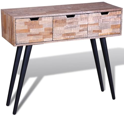 ShCuShan Konsolentisch mit 3 Schubladen Altholz Teak Konsolentische FüRs Wohnzimmer Console Cabinet Sideboard Flur Beistelltisch