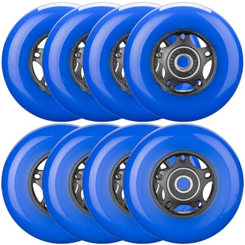 WHEELCOME 8-Pack Inline Skate Wheels, 85A, Indoor & Outdoor (Blue, 76mm)
