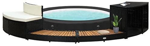 Willood Whirlpool-Umrandung Schwarz Poly Rattan & Massivholz Akazie Akazienholz Witterungsbeständig Verkleidung Poolumrandung Poolverkleidung für Jacuzzi