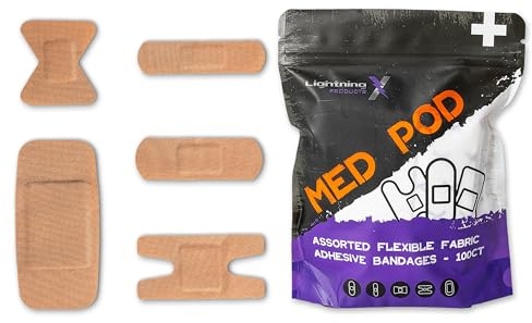 Lightning X Products Heavy Duty Flexible Fabric Assorted Adhesive Bandages for First Aid Kits (Pack of 100), 5 Sizes