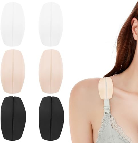 6 Stück BH Trägerkissen Set - Silikon BH Träger Halter, BH träger rutschen, rutschfeste Schulterpolster Damen - Schmerzlindernd, BH Trägerpolster (Hautfarben, Schwarz, Weiß)