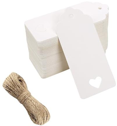 100 Stück Papier-Herz-Geschenkanhänger, Valentinstag-Geschenkanhänger, Blanko-Geschenkanhänger, Preisschilder, Namensschilder, Basteletiketten, Hochzeitsgeschenke, Geschenkanhänger mit 10 m Bindfaden,
