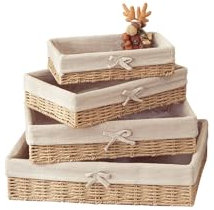 Schevem 4er Set Brotkörbchen Geflochtener Dekokorb, Handgewebter Brotkorb aus Papierseil, Tablett für Regale,Brotschale mit Leinentuch,Aufbewahrungskörbe 4 Größen,Braun