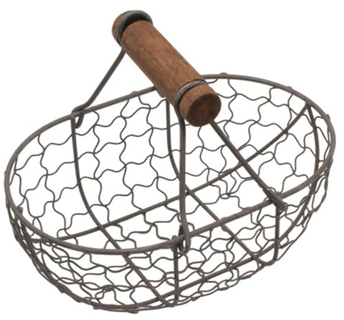 Egg Basket Vintage Small Metal Egg Holder with Handle Black Rustic Kitchen Storage Basket Countertop Organizer for Fresh Eggs, Bread, Fruit, Vegetable Egg Holder Storage Egg Storage For Kitchen
