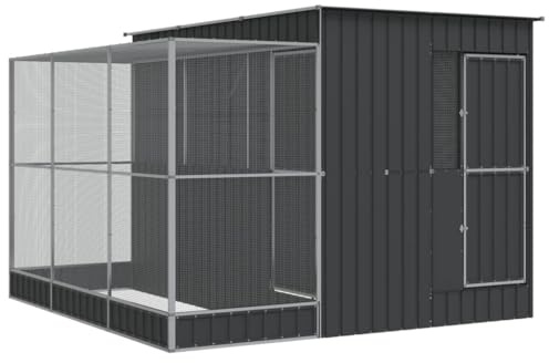 vidaXL Voliere mit Erweiterung Silber 290 x 303 x 216 cm Stahl