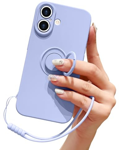 Pepmune Coque pour iPhone 16 Plus avec Anneau De Support, Violet | Silicone Liquide Dragonne Amovible, Support Magnétique De Voiture, Coque De Protection Antichoc