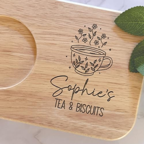 Personalised Engraved Wooden Tea and Biscuit Board | Serving Board | Valentine’s | Birthday | Housewarming | Coffee and Cake | Mothers Day