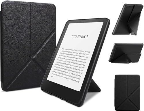 Vikbart stativfodral för 7-tums Kindle Paperwhite 12:e generationen 2024 och Kindle Colorsoft Signature Edition, smalt ljus PU-läderskal med automatisk uppvakning/sömn och flera visningsvinklar