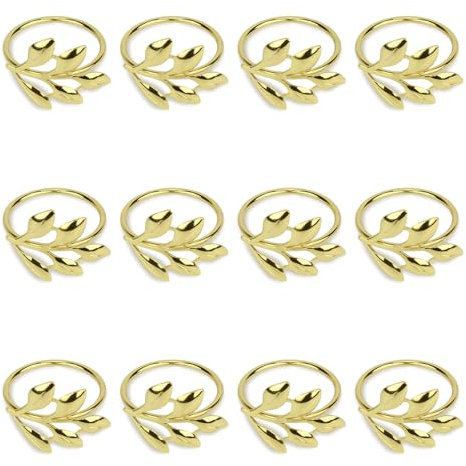 12 Stück Serviettenringe Gold, Weihnachten Serviettenring Metall mit Blattdesign, Elegante Serviettenringe für Tischdekoration auf Weihnachten Valentinstag Hochzeit Geburtstage Dinnerparty Jubiläum