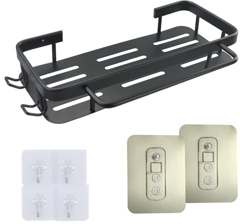 1 Stück Spülbecken Organizer Küche Schwammhalter - Küchenspüle Organizer mit Spültuchhalter und 10 Klebehaken, Metalle Hängender Küchenorganizer Badezimmer Organizer - Ohne Bohren (Schwarz)