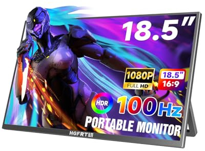 HGFRTEE 18.5 Inch Portable Monitor for Laptop, Portable Gaming Monitor IPS Screen with HDR 1080P 100% sRGB 100Hz, HDMI&USB Type-C, Built-in Speakers, Kickstand&VESA, for Laptop/PC/Mac/Phone/Xbox