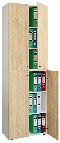 VCM Büroschrank mit 6 Fächern | moderner Aktenschrank mit Drehtüren | Maße ca. H. 220 x B. 70 x T. 40cm – Lona 6-Fach