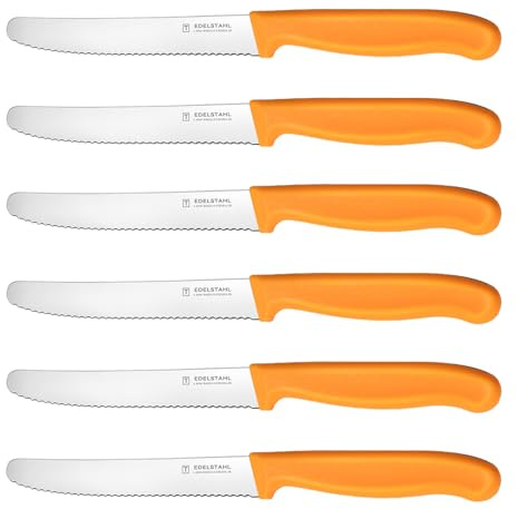 targzier Messer,23cm,Frühstücksmesser 6er Set,Rostfreie Klinge Jausenmesser | Rostfreie Klinge mit Wellenschliff,Orange Schneidemesser,Ergonomische Griffe aus PP,Tomatenmesser zum Mittag-&Abendessen