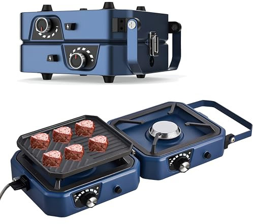 CYTBEK Portable Stove Gas, 2000W Burner Camping Stove Gas, with Griddle,16000 Btu Adjustable Burners & Piezo Ignition, Gas Stove Camping Cooking Stove for Bbq, Road Trip and Emergency