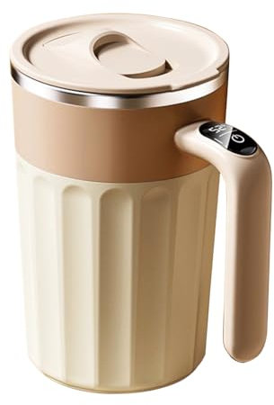 DONGKER Tazze Miscelazione Automatico, 450ML Tazza Automescolante Magnetica in Acciaio Inossidabile con Coperchio Scorrevole e Display Intelligente per Caffè, Latte, Tè, Cioccolata Calda