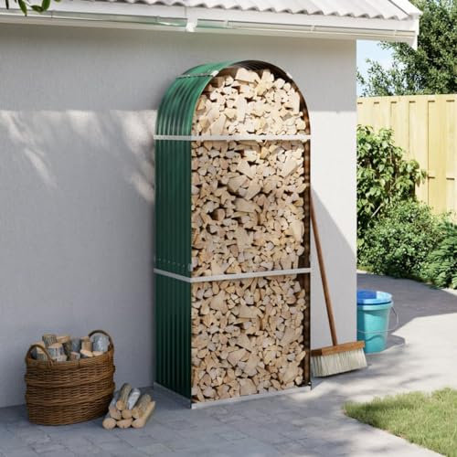 Kaminholzregal Outdoor Metallhalter für Kamin Innen und Außen Holzlagerregal Stapeln Brennholz Lagerregal Verzinkter Stahl Grün 80 x 45 x 190 cm