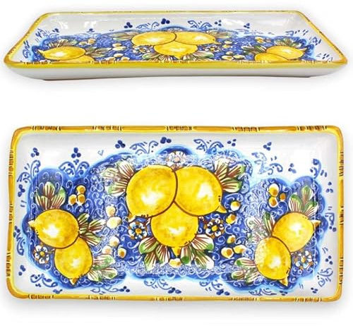 SICILIA BEDDA CAPACI Vassoio Rettangolare, Ceramica Caltagirone - L 40 x 20 cm ca. (1Unità) con Varie opzioni Decoro - Decoro 1
