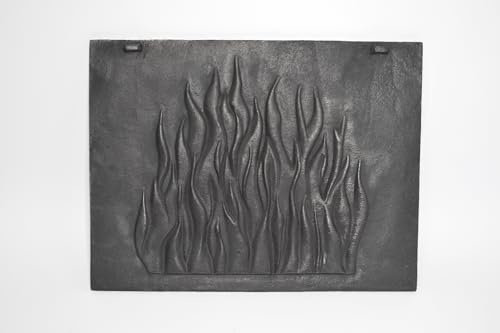 SEZAM Gusseisen - Piastra decorativa fiamme per rivestimento del camino | Piastra per camino durevole, resistente alla corrosione, facile da installare | Piastra per forno grigio fuso, 46 x 35 x 0,9