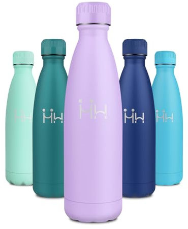 Borraccia Acciaio Inox 500ml, A Prova di Perdite, Bottiglia Termica Doppia Parete, Bottiglia Senza BPA, Borraccia Termica Riutilizzabile per Scuola, Ufficio, Bambini, Adulti, Viaggi, Escursioni