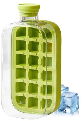 Botella de hielo de liberación de hielo y sin tocar, 2 en 1, bandeja para cubitos de hielo con tapa y contenedor, taza de prensa de verano para liberar, botella para hacer cubitos de hielo para