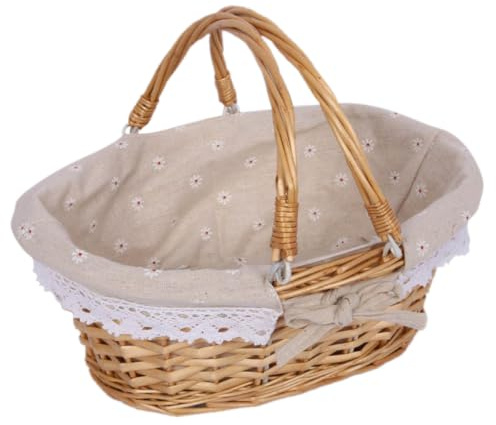BESTonZON Mehrzweck-Weidenkorb Mit Griff – Ovaler Picknickkorb Aus Weide Aufbewahrungskorb Für Hochzeiten Leerer Korb Mit Einsatz Für Obst Wein 00 X 23 00 X 13 00 cm