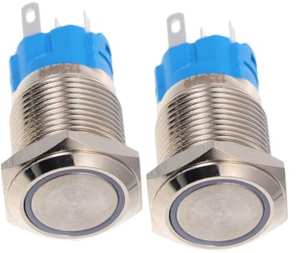 Veemoon 2pezzi Interruttore Pulsante Momentaneo Luce Ad Anello Led in Alluminio Per Uso Automobilistico