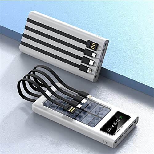 Power Bank, batteria esterna portatile da 30000 mAh con ricarica solare, caricabatterie rapido per telefono, pannello solare, power bank, bianco