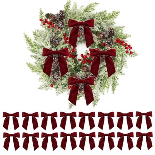 16pcs Burgundy Red Velvet Bows,3.2cm Wine Red Christmas Tree Bow,Vintage Velvet Christmas Tree Bow with Twist Ties,Velvet RibbonBow,Crafts Bows for Xmax,Wedding,Gift Wrapping,Wreaths, Garlands Décor