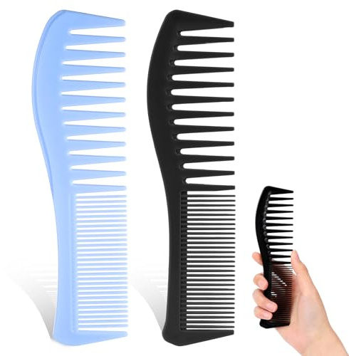 2 PCS Double-Side Detangling Combs, 7 Inch Plastic Wide Tooth Comb for Curls, Professional Texture Mens Hair Combs Hairstyle Hairs Comb for Women Hair Dressing Combss for Women and Men Mustache