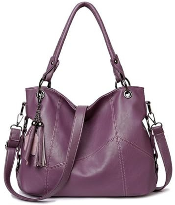 NICOLE & DORIS Borsa Donna Tracolla Grande Borsa Shopper Tote Borsa a Spalla Hobo Borsa a Mano PU Pelle Morbida Borsetta con Frange per Lavoro, Shopping e Viaggi Viola