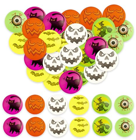 FangBoJie 24 Stück Halloween Flummi Im Dunkeln leuchtende Springende Bälle, 32mm Gummiball Springball Hüpfball für Halloween Party Mitgebel Spielzeug Geschenk Süßes oder Saures（Farben）