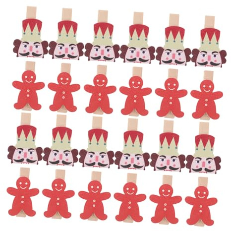 Ciieeo 50 Pezzi Mini Clip in Legno Natalizie con Decorazioni Schiaccianoci e Biscotti di Spezie Portafoto e Fermagli per Addobbi Feste e Decorazioni Natalizie