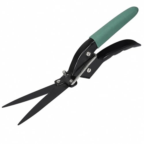 GOOGO Cisaille Gazon avec Lame Dentelée, Cisaille a Gazon Portatives avec Lames en Acier au Carbone SK5, Revêtement en Téflon et Verrouillage de Sécurité (longueur 32cm)