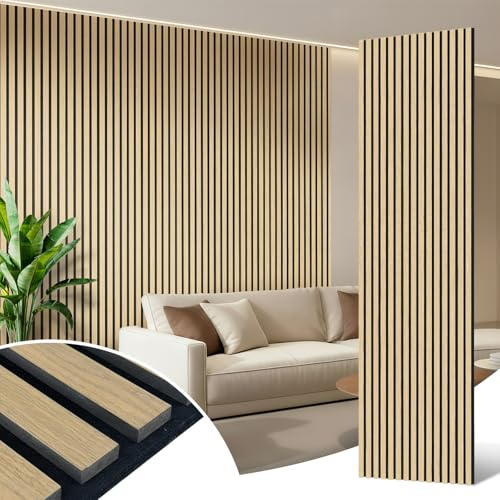 AKK-ART Akustikpaneele Holz 240x60cm-5.76m² 4 Stück Wandpaneele mit Holzfurnier & Filz,Holzpaneele Wand Acoustic Panel für Zuhause & Büro für Große Wandflächen Eiche#13